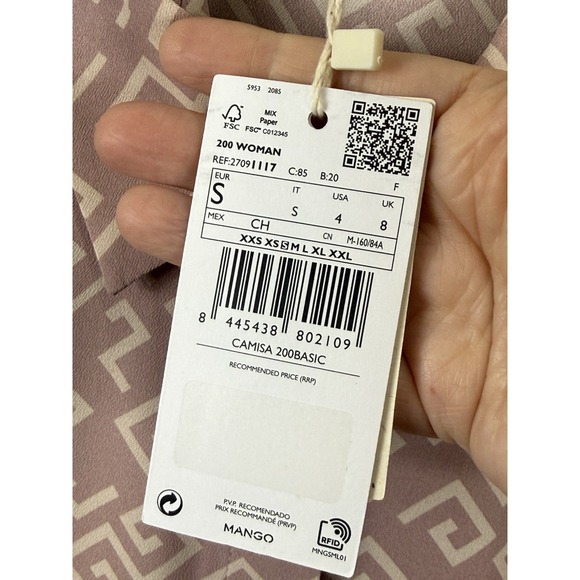 MNG Mango Button Down Geometric Flowy Button Down Shirt NWT Small S - Picture 5 of 6